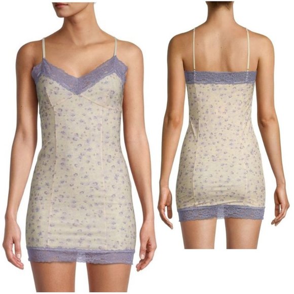 Free People Dresses & Skirts - Sold - NWT New Free People Lace-Trim Floral Slip Dress Size XS